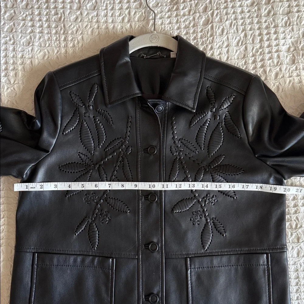 Chico’s Faux Leather Cropped Jacket Black Cutwork Detail Women’s S (US 6)